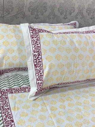 PISLEY Designs Block Printed Bed Sheet Yellow & Black Alankaran Designs