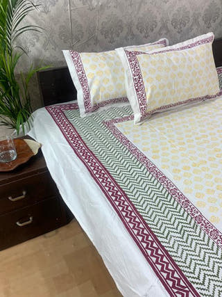 PISLEY Designs Block Printed Bed Sheet Yellow & Black Alankaran Designs