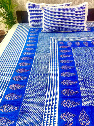 GRACEFUL BUTA Block Printed Bed Sheet Indigo Alankaran Designs