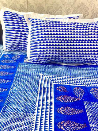 GRACEFUL BUTA Block Printed Bed Sheet Indigo Alankaran Designs