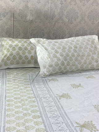 Block Printed Double Bed Sheet Blue & Black Alankaran Designs