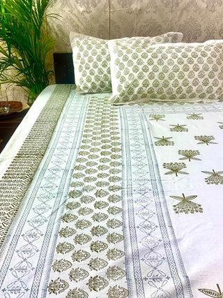 Block Printed Double Bed Sheet Blue & Black Alankaran Designs