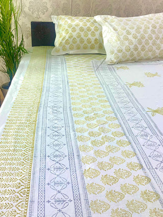 Block Printed Double Bed Sheet Blue & Black Alankaran Designs