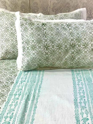 FLORAL BUTA Block Printed Bed Sheet Light Blue Alankaran Designs