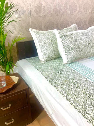 FLORAL BUTA Block Printed Bed Sheet Light Blue Alankaran Designs