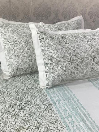 FLORAL BUTA Block Printed Bed Sheet Light Blue Alankaran Designs