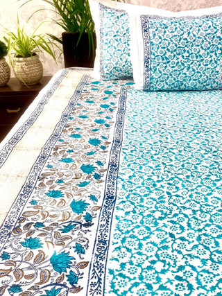 JAAL Designs Block Printed Bed Sheet Blue Alankaran Designs