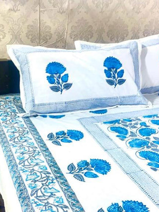 MEHENDI Big Buta Design Block Printed Bed Sheet Blue Alankaran Designs