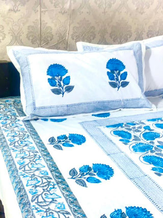 MEHENDI Big Buta Design Block Printed Bed Sheet Blue Alankaran Designs