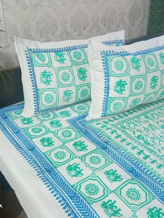 JAAL Block Printed Bed Sheet Green Alankaran Designs