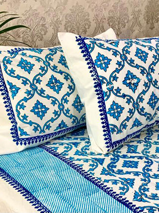 TRIBAL MOTIF Block Printed Bed Sheet Blue Alankaran Designs