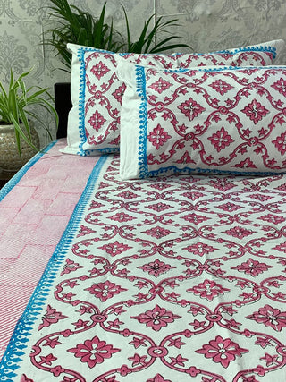 FLORAL Block Printed Bed Sheet Blue & Yellow Alankaran Designs