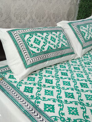 GEOMETRIC Block Printed Bed Sheet Blue & Black Alankaran Designs