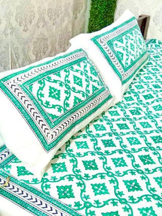 GEOMETRIC Block Printed Bed Sheet Blue & Black Alankaran Designs