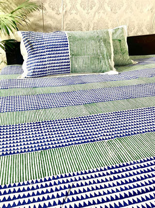 BUTI Block Printed Bed Sheet Yellow & Black Alankaran Designs