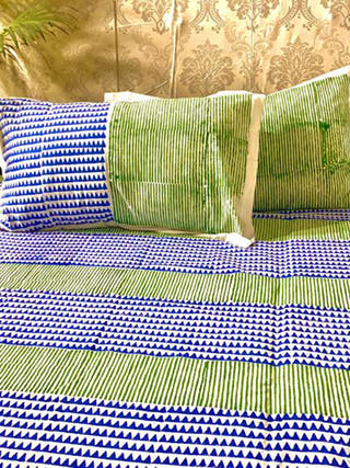 BUTI Block Printed Bed Sheet Yellow & Black Alankaran Designs