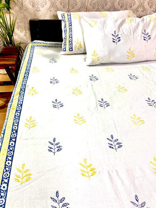 ELEPHANT Motif Block Printed Bed Sheet Grey Alankaran Designs