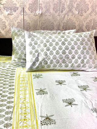 Bagh Look Like Motif Block Printed Bed Sheet White Alankaran Designs