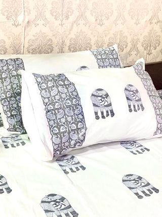 FLORAL Block Printed Bed Sheet Green & Blue Alankaran Designs