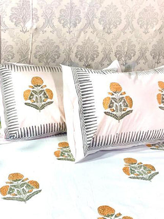 TRIBAL Art Motif Block Printed Bed Sheet White Alankaran Designs