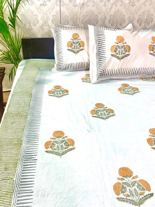 TRIBAL Art Motif Block Printed Bed Sheet White Alankaran Designs