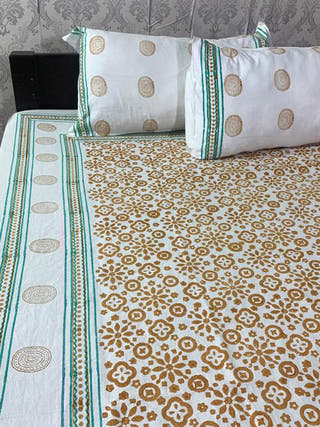 Leaf Print Block Printed Bed Sheet Orange & Maroon Alankaran Designs