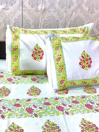 TRIBAL BUTA Motif Block Printed Bed Sheet White Alankaran Designs