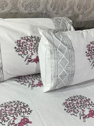 Beautiful Nature Print Block Printed Bed Sheet Alankaran Designs