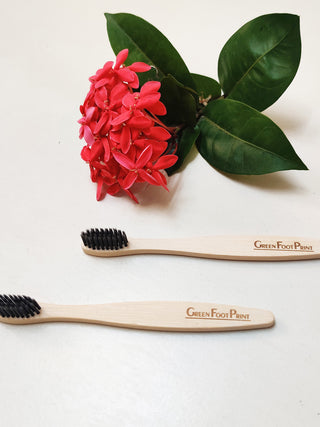 Natural Bamboo Toothbrush with Charcoal Bristles - Pack of 4 GreenFootPrint