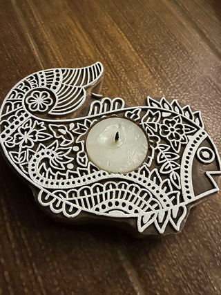 Handcrafted Wooden Tealight holders Fish design Set Of 2 GreenFootPrint