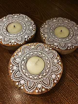 Handcrafted Wooden Tealight holders Round Design Set Of 2 GreenFootPrint