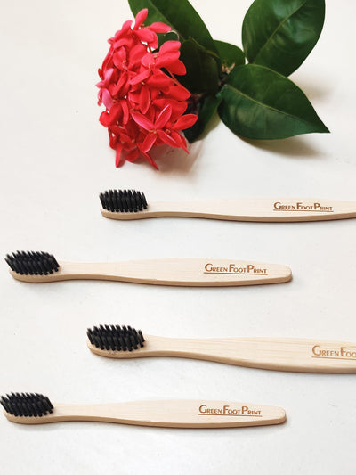 Natural Bamboo Toothbrush with Charcoal Bristles - Pack of 4 GreenFootPrint