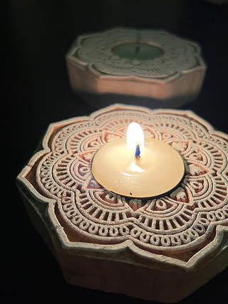 Handcrafted Wooden Tealight holders Flower Design Set Of 2 GreenFootPrint