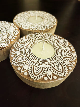 Handcrafted Wooden Tealight holders Round Design Set Of 2 GreenFootPrint