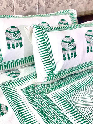 JAAL Block Printed Bed Sheet Pink & Blue Alankaran Designs