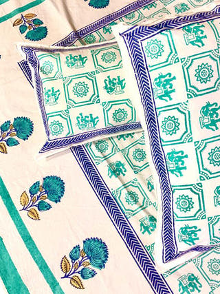 VARLI Motif Block Printed Bed Sheet Alankaran Designs