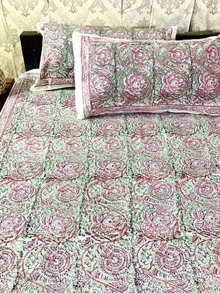 TRIBAL Motif Block Printed Bed Sheet Green Alankaran Designs