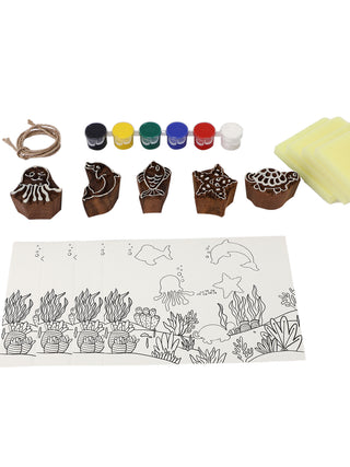 Handmade Block Prinitng DIY kit - Sea Animals POTLI a bag of wonders