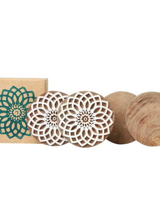 Handmade Wooden Hand Carved Coasters Set of 4 ( Marigold ) Potli