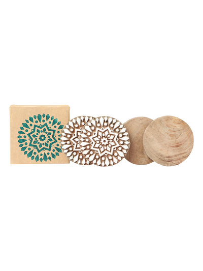 Handmade Wooden Hand Carved Coasters Set of 4 ( Sunflower ) Potli