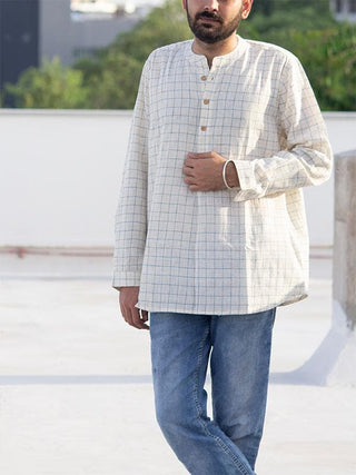 Checked Kala Handspun Cotton Shirt White Anantaya