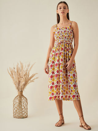 SMOCKED SLEEVELESS Dress In Floral Print Arras