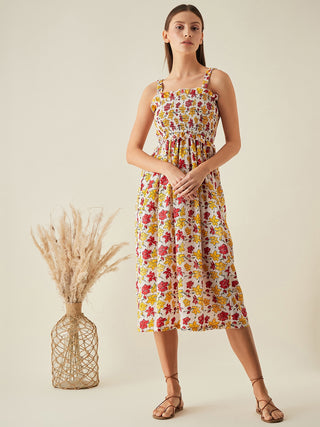 SMOCKED SLEEVELESS Dress In Floral Print Arras