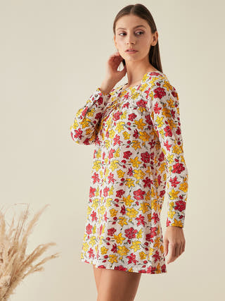 Mini Dress With Full Sleeves In Floral Print Arras