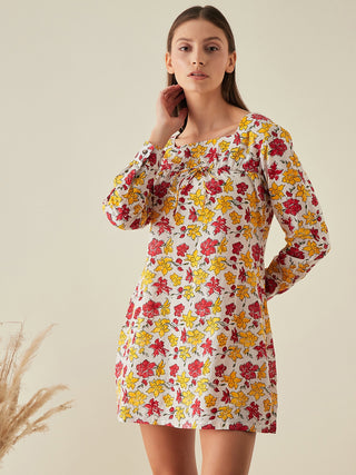 Mini Dress With Full Sleeves In Floral Print Arras