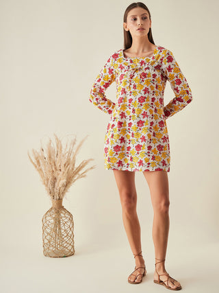 Mini Dress With Full Sleeves In Floral Print Arras