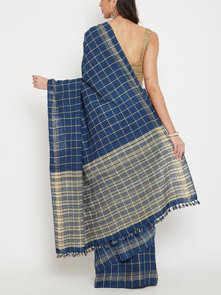 Peace Eri Silk Saree Blue Arras