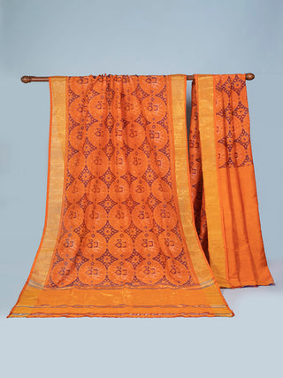 Linen Saree Orange With Blouse Piece Bindu Giri