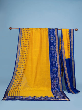 Linen Silk Saree Yellow With Blouse Piece Bindu Giri