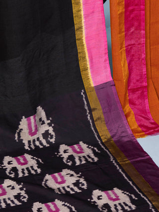 Linen Saree Elephant Black With Blouse Piece Bindu Giri